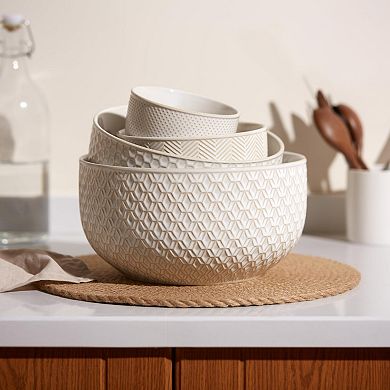 Ceramic Nesting Bowls Set of 4 - Prep, Serve, Store - Microwave Dishwasher Safe - 20/44/98/145 Oz