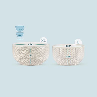 Ceramic Nesting Bowls Set of 4 - Prep, Serve, Store - Microwave Dishwasher Safe - 20/44/98/145 Oz