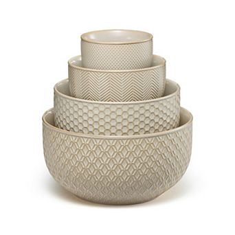 Ceramic Nesting Bowls Set of 4 - Prep, Serve, Store - Microwave Dishwasher Safe - 20/44/98/145 Oz