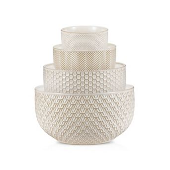 Ceramic Nesting Bowls Set of 4 - Prep, Serve, Store - Microwave Dishwasher Safe - 20/44/98/145 Oz