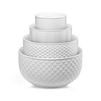 Ceramic Nesting Bowls Set of 4 - Prep, Serve, Store - Microwave Dishwasher Safe - 20/44/98/145 Oz