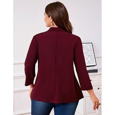 Womens Plus Size Button Front Collared Blazers Long Sleeve Business Office Work Jacket with Pockets