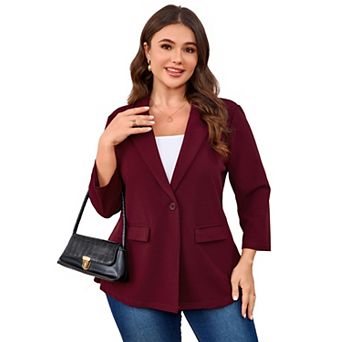 Womens Plus Size Button Front Collared Blazers Long Sleeve Business Office Work Jacket with Pockets