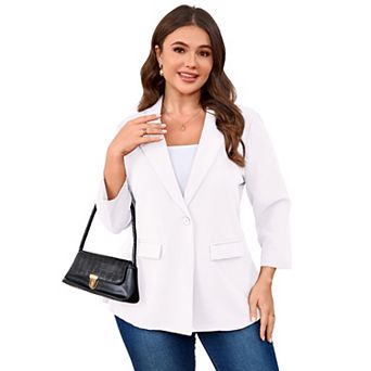 Womens Plus Size Button Front Collared Blazers Long Sleeve Business Office Work Jacket with Pockets