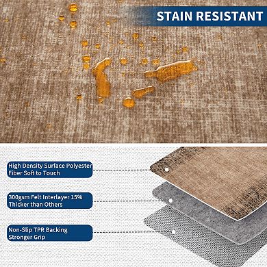 Distressed Area Rug Machine Washable Vacuum Clean Ultra Thin Stain Resistant Carpet for Bedroom