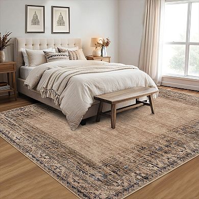 Distressed Area Rug Machine Washable Vacuum Clean Ultra Thin Stain Resistant Carpet for Bedroom
