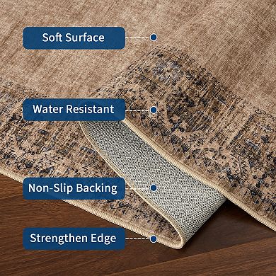 Distressed Area Rug Machine Washable Vacuum Clean Ultra Thin Stain Resistant Carpet for Bedroom