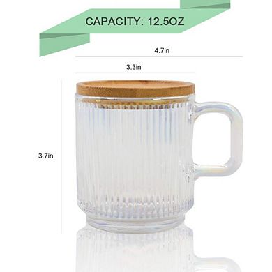 Iridescent Glass Coffee Mug With Lid 12.5
