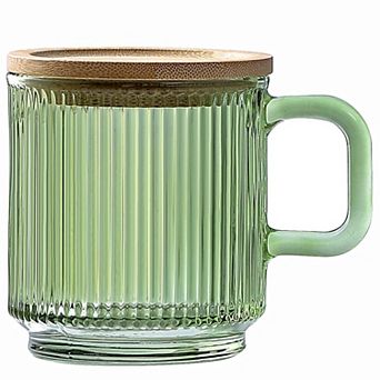 Iridescent Glass Coffee Mug With Lid 12.5