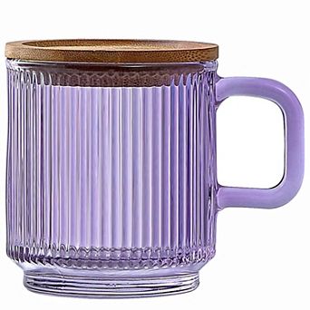 Iridescent Glass Coffee Mug With Lid 12.5