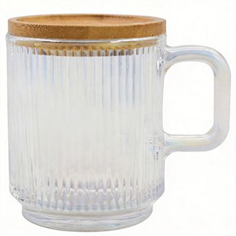 Iridescent Glass Coffee Mug With Lid 12.5