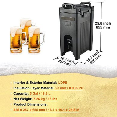 Hot and Cold Beverage Dispenser with Insulation, 5-Gallon Container with Carry Handles