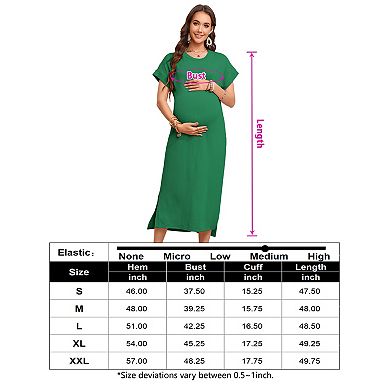 Women's Maternity Crewneck Short Sleeve Midi Dress Side Slit Pregnancy Outfit