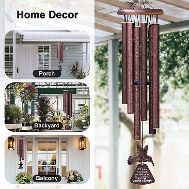 Sympathy Wind Chimes: Deep Tones, Hummingbird Design, Exquisite Card, Outdoor Memorial Gift