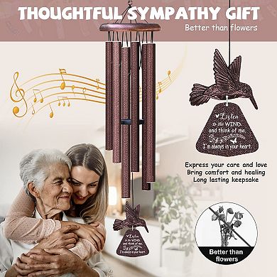 Sympathy Wind Chimes: Deep Tones, Hummingbird Design, Exquisite Card, Outdoor Memorial Gift