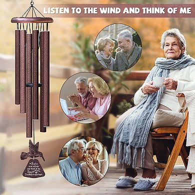 Sympathy Wind Chimes: Deep Tones, Hummingbird Design, Exquisite Card, Outdoor Memorial Gift