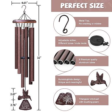 Sympathy Wind Chimes: Deep Tones, Hummingbird Design, Exquisite Card, Outdoor Memorial Gift