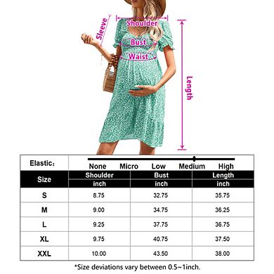 Women A Line Maternity Dress V Neck Short Sleeve Boho Flowy Midi for Wedding Guest