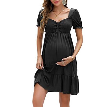 Women A Line Maternity Dress V Neck Short Sleeve Boho Flowy Midi for Wedding Guest