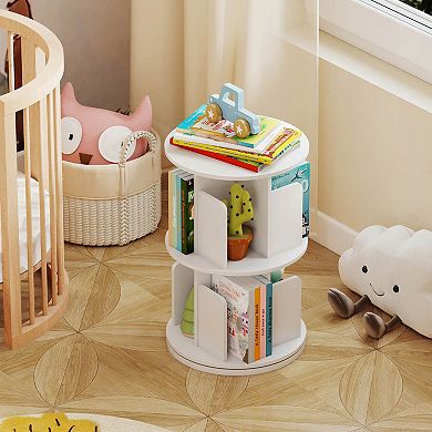 Costway 2-Tier Rotating Bookshelf 360° Display Rack with Dividers & Anti-falling Baffles