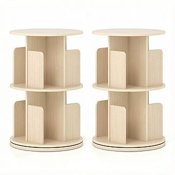 Costway 2 tier Rotating Bookshelf 360° Display Rack with Dividers & Anti-falling Baffles