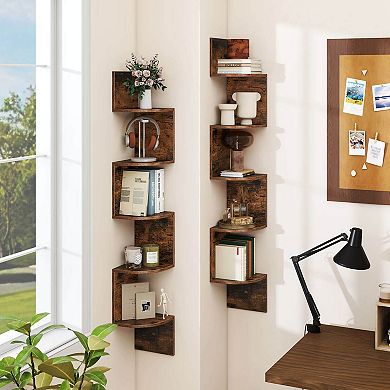 Costway 5-Tier Floating Bookshelf with Safe Round Edge Space-Saving Plant Display Shelf