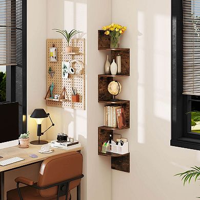 Costway 5-Tier Floating Bookshelf with Safe Round Edge Space-Saving Plant Display Shelf