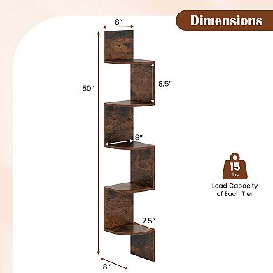 Costway 5-Tier Floating Bookshelf with Safe Round Edge Space-Saving Plant Display Shelf