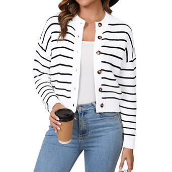 Women's Button Down Cardigan Sweater Open Front Long Sleeve Crewneck Knit Lady Coat