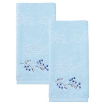 Pure Cotton Blossom Embroidered Hand Towels, 2 Pack Soft Absorbent Floral Bathroom Towels 13" x 29"