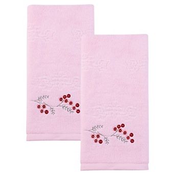 Pure Cotton Blossom Embroidered Hand Towels, 2 Pack Soft Absorbent Floral Bathroom Towels 13" x 29"