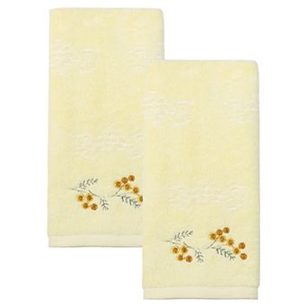 Pure Cotton Blossom Embroidered Hand Towels, 2 Pack Soft Absorbent Floral Bathroom Towels 13" x 29"