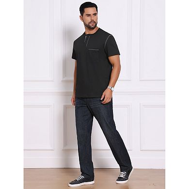 2 Packs Men's Henley Shirt Crew Neck with Pocket Short Sleeve Button Down T-Shirt
