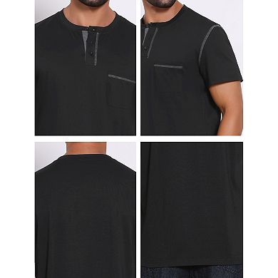 2 Packs Men's Henley Shirt Crew Neck with Pocket Short Sleeve Button Down T-Shirt