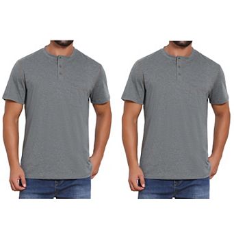 2 Packs Men's Henley Shirt Crew Neck with Pocket Short Sleeve Button Down T-Shirt