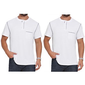 2 Packs Men's Henley Shirt Crew Neck with Pocket Short Sleeve Button Down T-Shirt