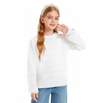 Girls' Bubble Sleeve Round Neck Pullover Sweater