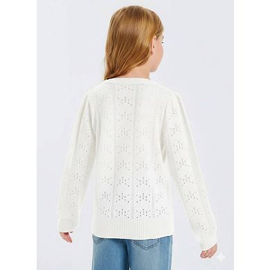 Girls' Bubble Sleeve Round Neck Pullover Sweater