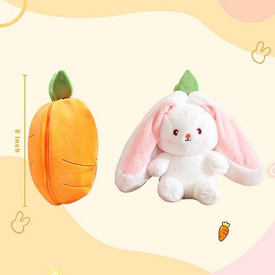 Reversible Bunny Stuffed Animal Carrot Transformed Plush Zipper