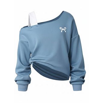 Girls' Asymmetric Off-Shoulder Bow Print Sweater