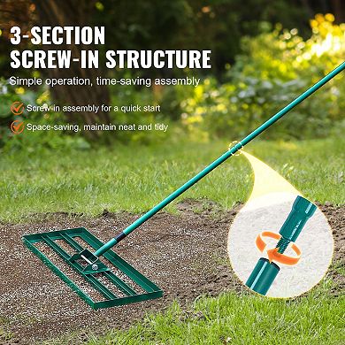 Lawn Leveling Rake with Extendable Handle, Heavy Duty Garden and Lawn Tool