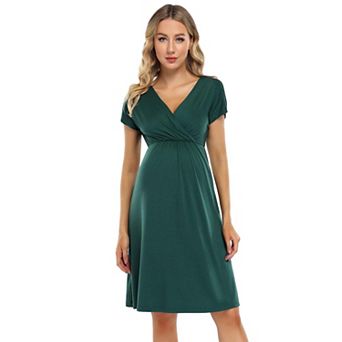Women High Waist A Line Swing Midi Dress Short Sleeve Casual Dress with Pockets
