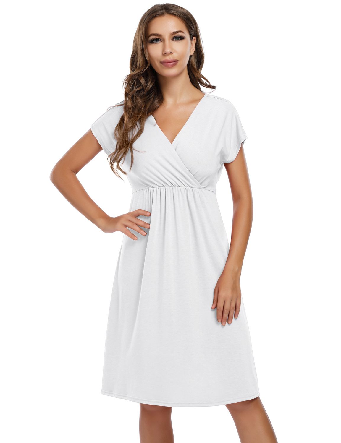 Женские платья Women High Waist A Line Swing Midi Dress Short Sleeve Casual Dress with Pockets