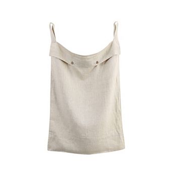 Linen Hanging Laundry Bag Over Door Hamper Buttons Zipper Space Saving Dirty Clothes Home Travel