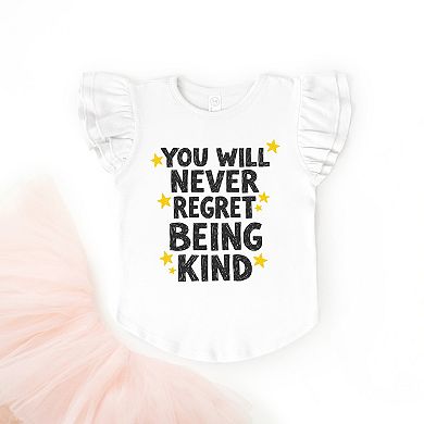 You Will Never Regret Being Kind Black - Flutter Sleeve Graphic T-Shirt
