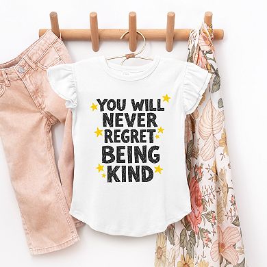 You Will Never Regret Being Kind Black - Flutter Sleeve Graphic T-Shirt