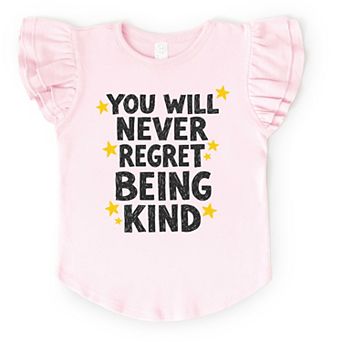 You Will Never Regret Being Kind Black - Flutter Sleeve Graphic T-Shirt
