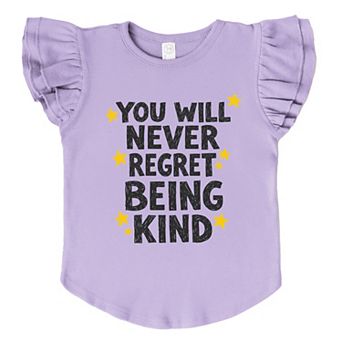 You Will Never Regret Being Kind Black - Flutter Sleeve Graphic T-Shirt