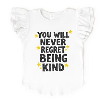 You Will Never Regret Being Kind Black - Flutter Sleeve Graphic T-Shirt