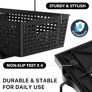 2 Tier Bathroom Organizer Tray Pull-Out Sliding Drawer, Under Sink Storage, Black